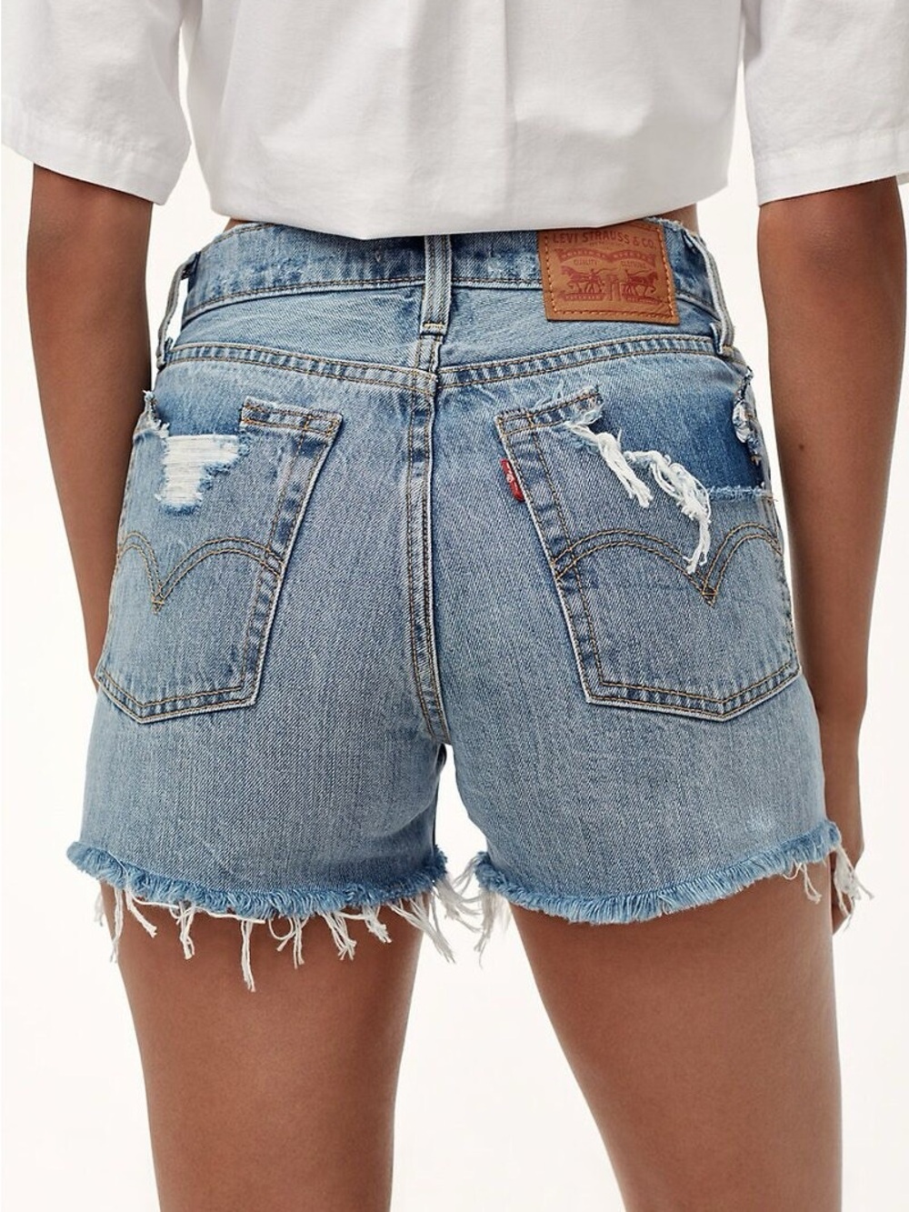 Levi's Wedgie Denim Cutoff Jean Shorts Snooze You Lose Blue Distressed 29